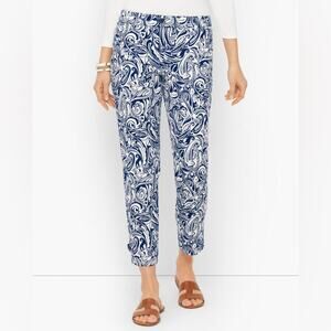 Talbot's Perfect Crop Pant Curvy Paisley Size 16 Blue White
